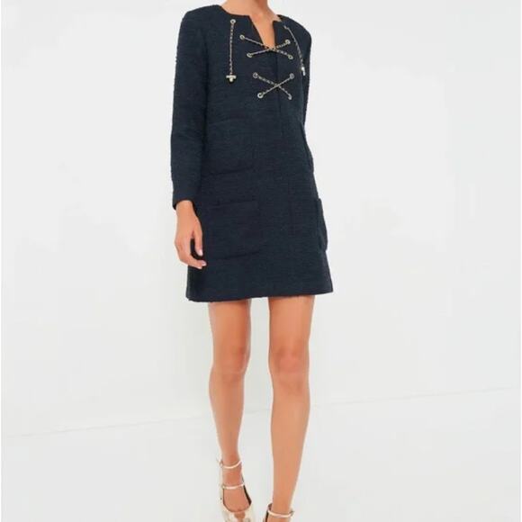 NWT Tuckernuck Navy Tweed Chain Lace‑Up Kelly Mini Vintage Inspired Dress XXS 00 - Picture 1 of 10